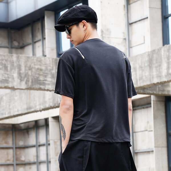 Y041P70 Original Design Dark Yamamoto Style Zipper Design Short T T-shirt