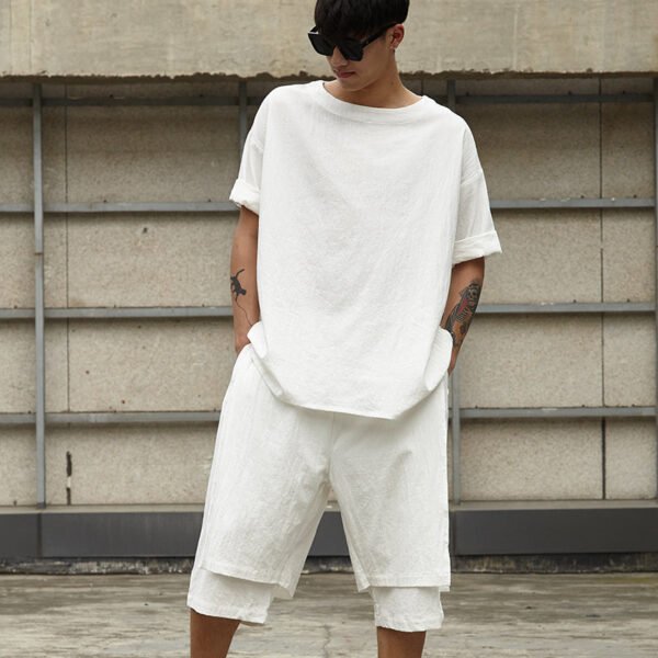 TP13P145  Original Summer Seven Sleeves Men with Loose Linen Day Cotton and Wide LegsSet