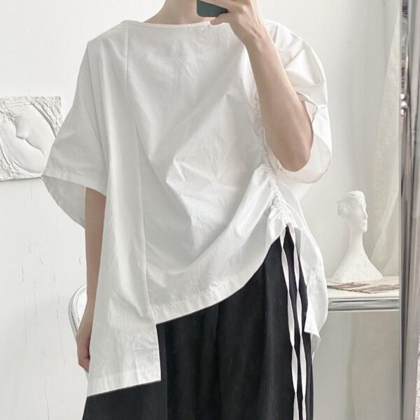 C1908 P40 Japanese Loose Asymmetrical Short-sleeved Shirt