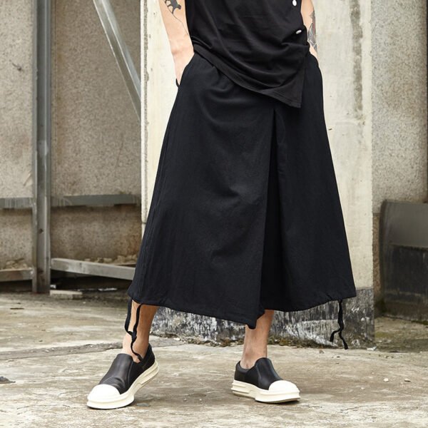 X044p85 Original DesignJanpese Style Cotton Hemp Loose Wide Leg Drawstring Dark Men's Casual Pants Skirt Retro