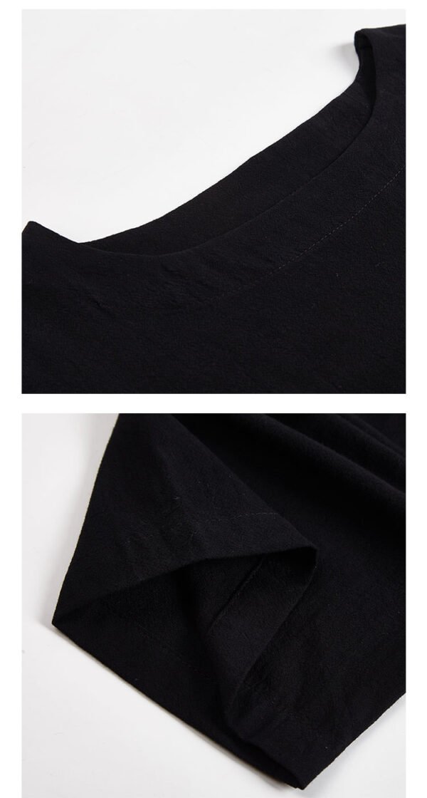 TP1P65 Fresh Black Yamamoto Yew Style Breathable Linen Solid Color Top Japanese Casual Linen Male Middle Sleeve