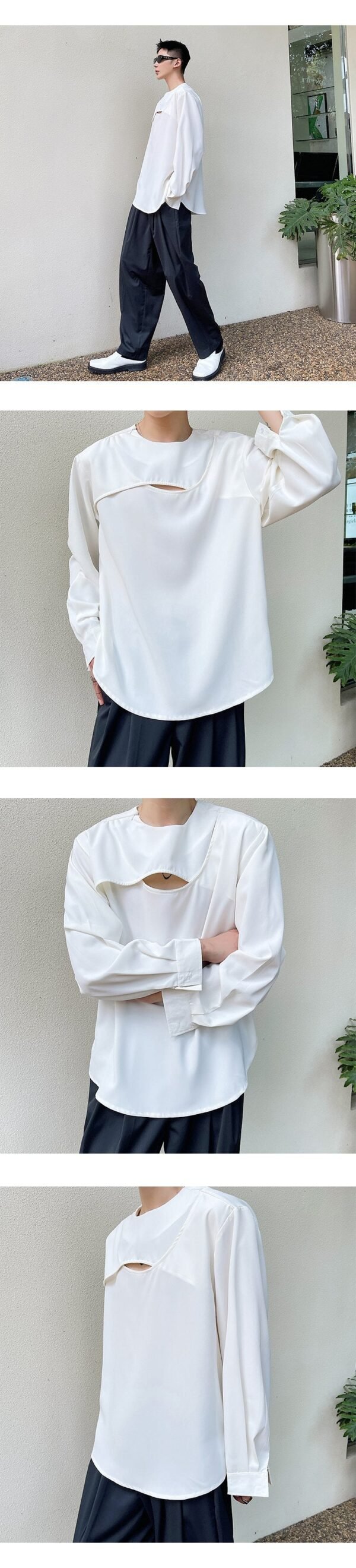 A452 --6136--P65 Minimalist Style Round Neck Long Sleeve T-shirt