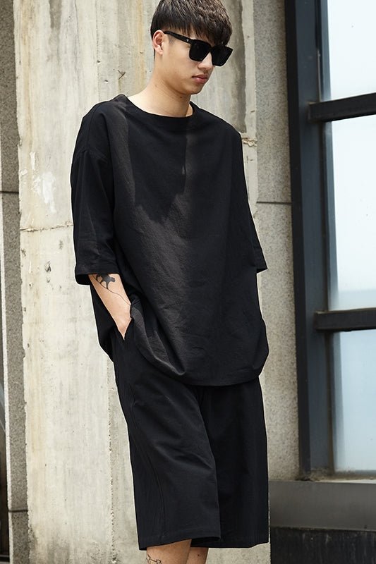 TP12P130 Original Yamamoto Style YS Set Casual Japanese Summer Personality Loose Cotton and Linen Seven-point Pants Set