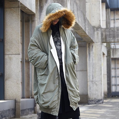 HX004P400 Original Korean East Gate Style Fur Collar Long White Duck Down Down Down Coat Army Green Coat