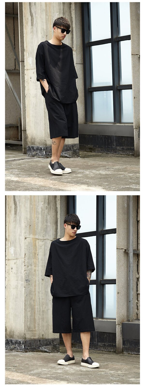 TP12P130 Original Yamamoto Style YS Set Casual Japanese Summer Personality Loose Cotton and Linen Seven-point Pants Set