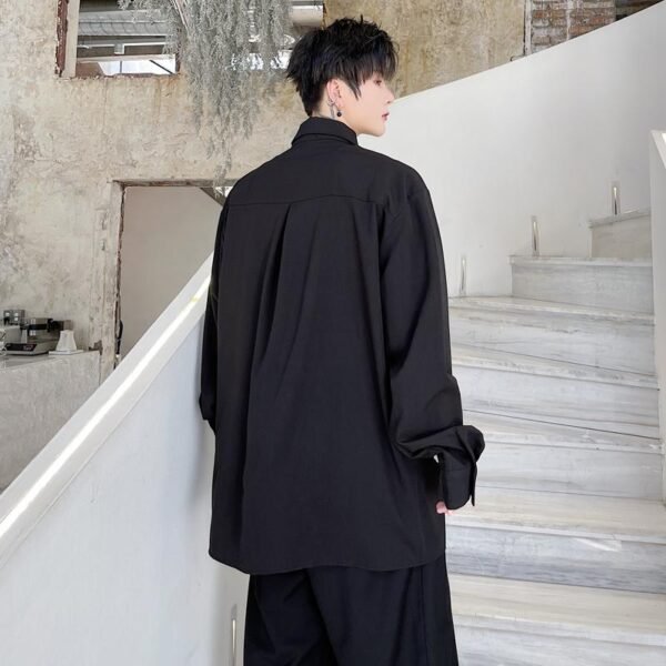 KK1749/P95 Pure Color Handmade Flower Design Loose Long Sleeve Shirt