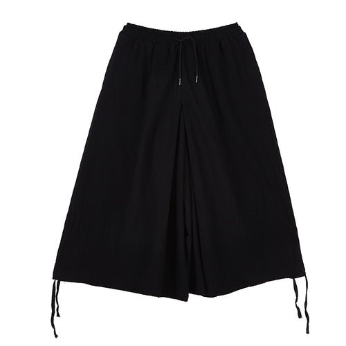 X044p85 Original DesignJanpese Style Cotton Hemp Loose Wide Leg Drawstring Dark Men's Casual Pants Skirt Retro