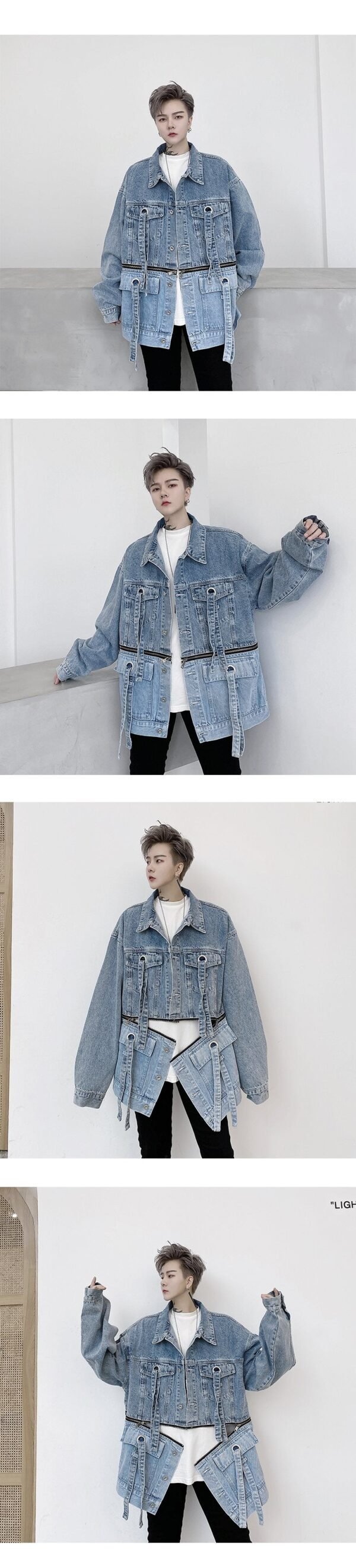 P135-02 Fashion Trend Zipper Decorated Denim Jacket Casual Jacket