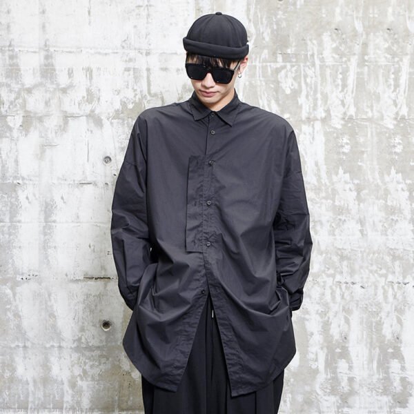 Y008P95 Original Medium and Long Length Yamamoto Yewsi Style Yohji Dark Japanese Long Sleeve Shirt .