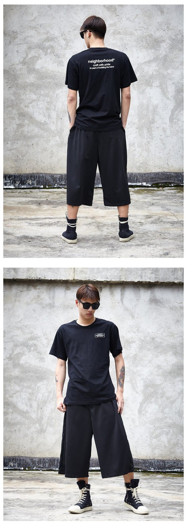 X046P75 Original Design Dark Black Yamamoto Yaoshi Style Men's Leisure Wide-legged Nine-point Pants