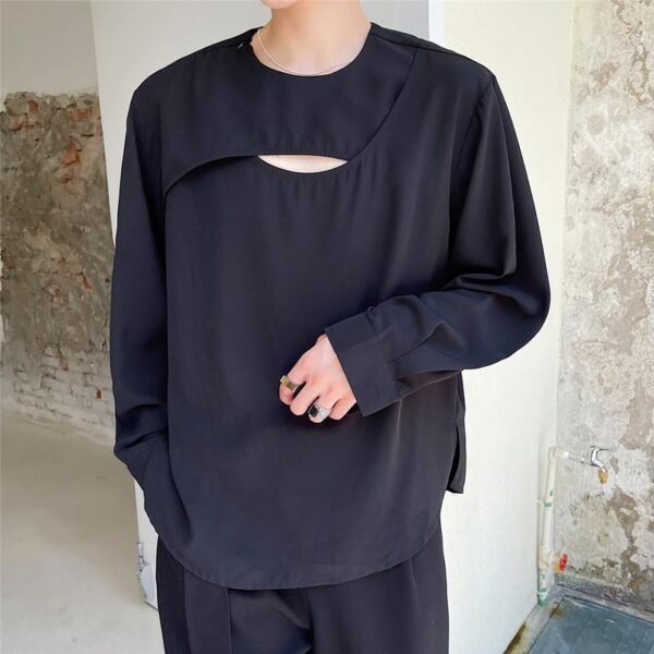 A452 --6136--P65 Minimalist Style Round Neck Long Sleeve T-shirt