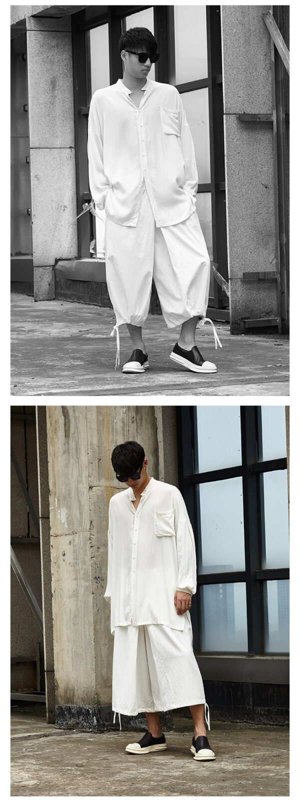 X044p85 Original DesignJanpese Style Cotton Hemp Loose Wide Leg Drawstring Dark Men's Casual Pants Skirt Retro