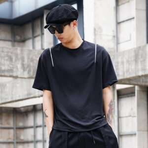 Y041P70 Original Design Dark Yamamoto Style Zipper Design Short T T-shirt