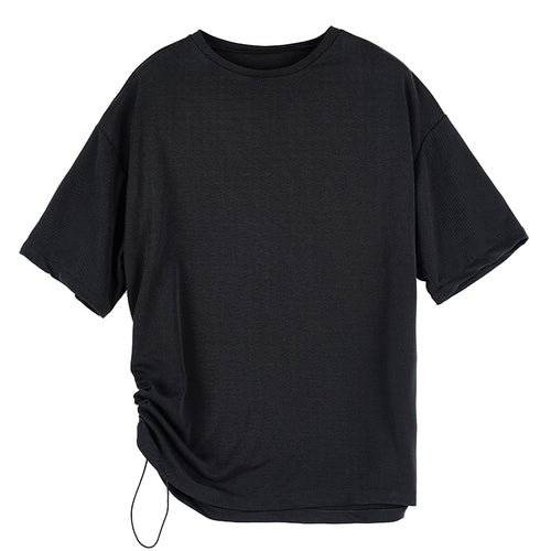 Y043P65 Original Design Dark Black Yamamoto Style Round Collar Men's Short-sleeved T Shirt