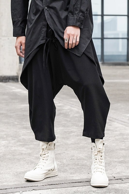 X078P90 Original Design Dark Japanese Yamamoto Style Hairstylist Loose Cross Crotch Male Casual Pants