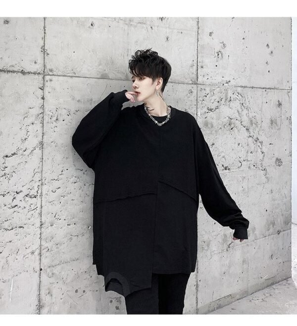 KK145 Autumn Dress Structure Stitching Hem Neckline Design Loose Men's Long-sleeved Guard Clothes Two-color