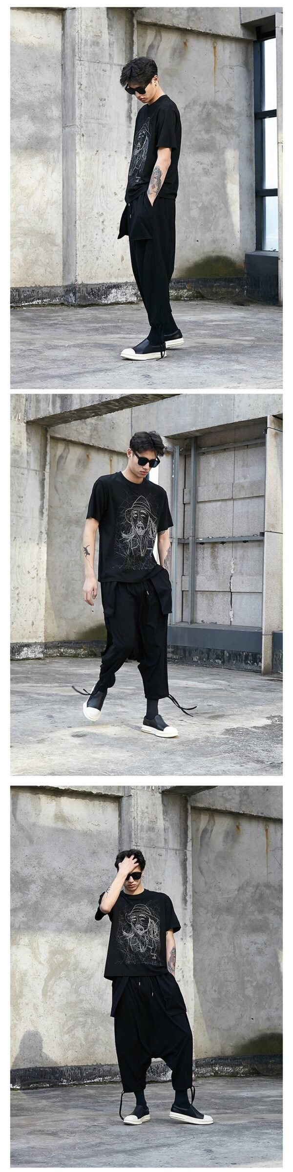 X043P80 Original Designer Style Yoji Mountain Black Pants Drawstring Men Nine Points Casual Pants