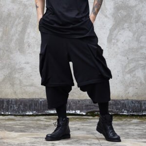 X051P100 Original Yohji Yamamoto Style Oversized Pocket Design Stitching Fake Two Men's Pants