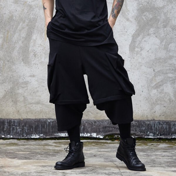 X051P100 Original Yohji Yamamoto Style Oversized Pocket Design Stitching Fake Two Men's Pants