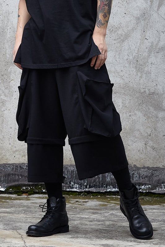 X051P100. Original Dark Big Pocket Yohji Style Fake Two Design Men's Pants .