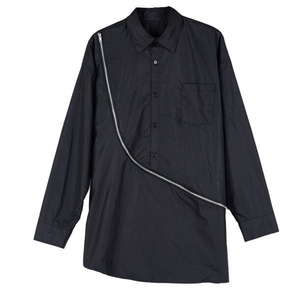 Y038P100 Original Design Dark Black Yamamoto Yaoshi Style Zipper Long Sleeve Long Length Shirt