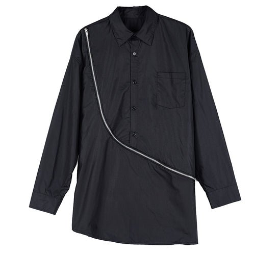 Y038P100 Original Design Dark Black Yamamoto Yaoshi Style Zipper Long Sleeve Long Length Shirt