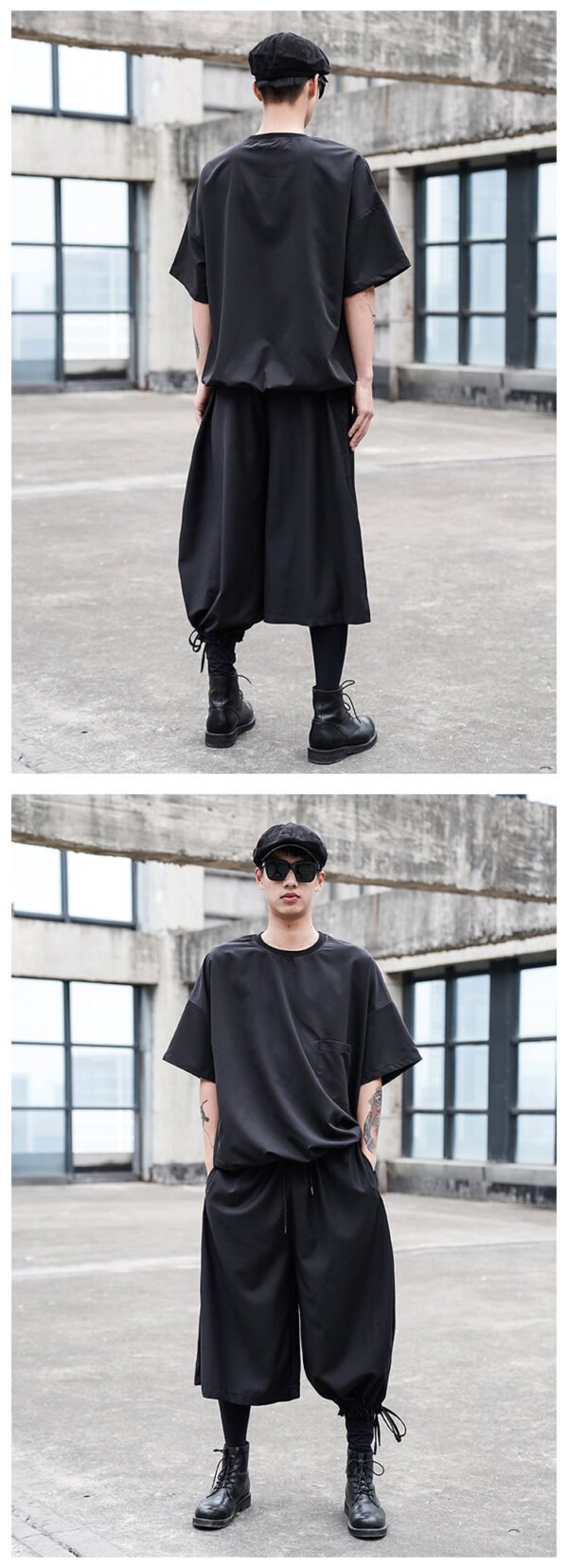 X081P85 Original Diablo Yohji Yamamoto Style Pants with Long Left and Short Right Design Loose Men's Casual Pants