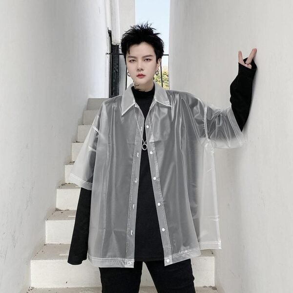 8032-P55 New Style BF Street Personality All-match Frosted Transparent Outer Short-sleeved Shirt