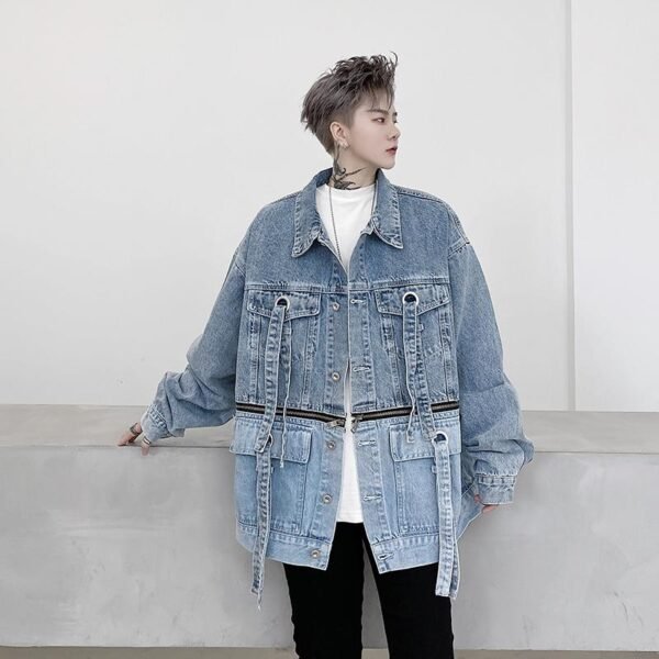 P135-02 Fashion Trend Zipper Decorated Denim Jacket Casual Jacket