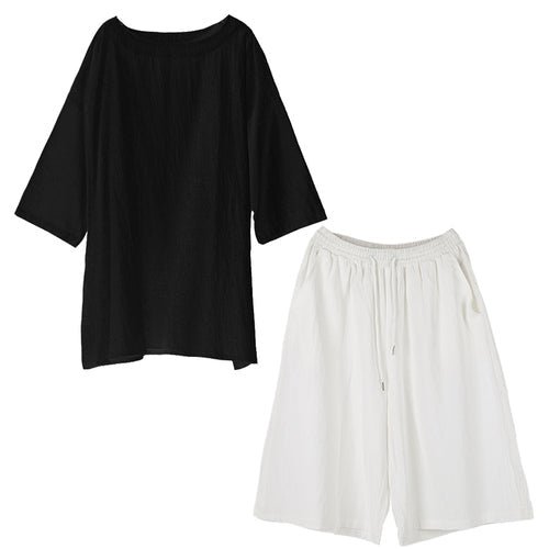 TP12P130 Original Yamamoto Style YS Set Casual Japanese Summer Personality Loose Cotton and Linen Seven-point Pants Set