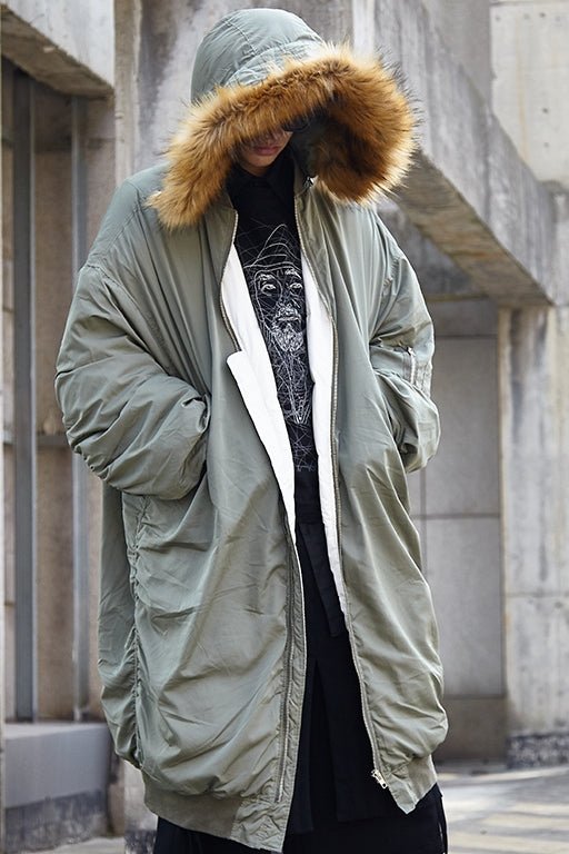 HX004P400 Original Korean East Gate Style Fur Collar Long White Duck Down Down Down Coat Army Green Coat