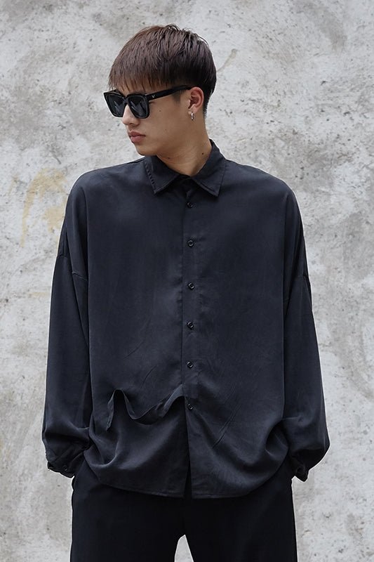 Y019P115 Original Design Yohji Yamamoto Style Copper Ammonia Silk Long Sleeve Shoulder Wide Version Men's Shirt