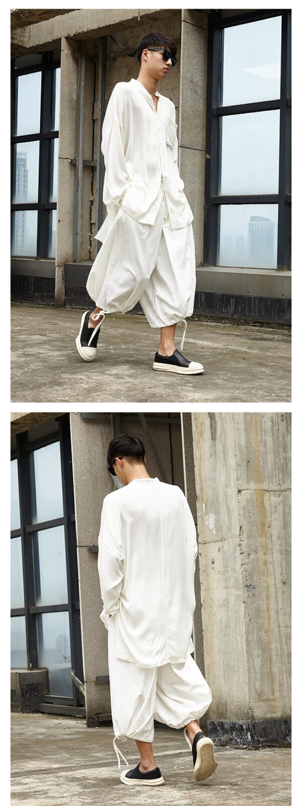 X044p85 Original DesignJanpese Style Cotton Hemp Loose Wide Leg Drawstring Dark Men's Casual Pants Skirt Retro