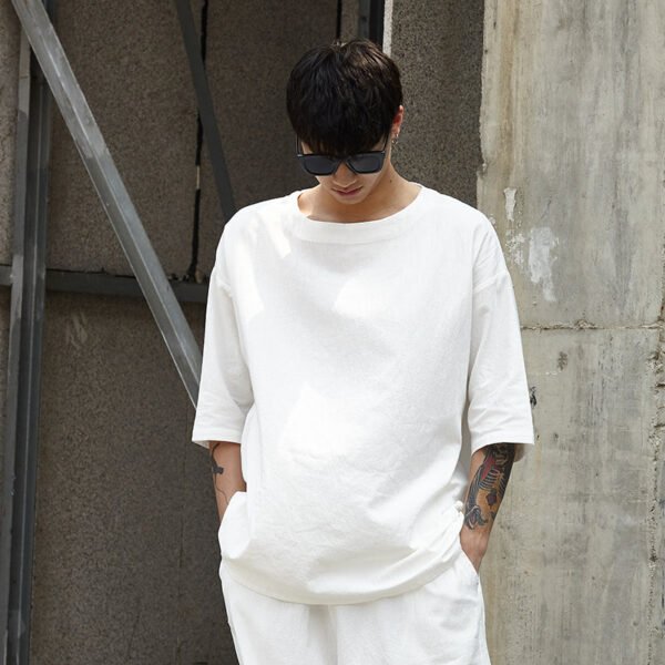 TP1P65 Original Men's Linen Short Sleeve Loose Large Size Sleeve Sleeve Seven-sleeve T Shirt Cotton Linen Half-sleeved Top