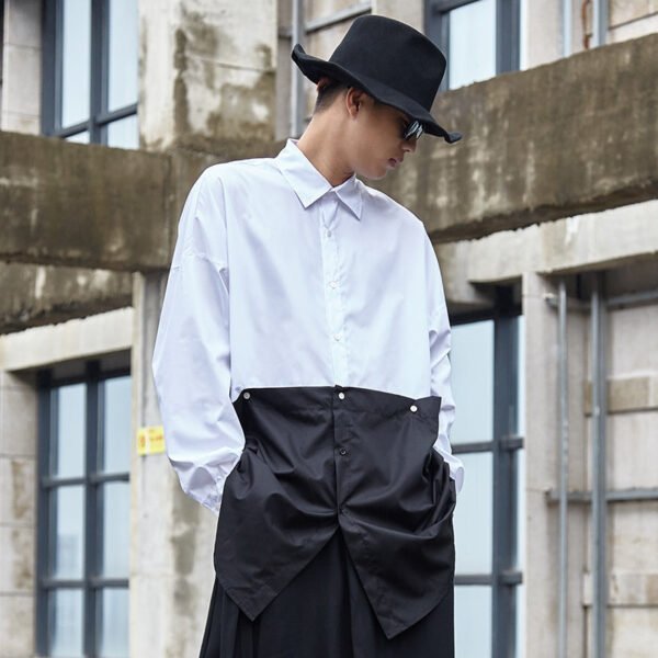 Y034P95 Original Dark Japanese Style Yamamoto Style Black and White Men's Mid-Length Shirt .