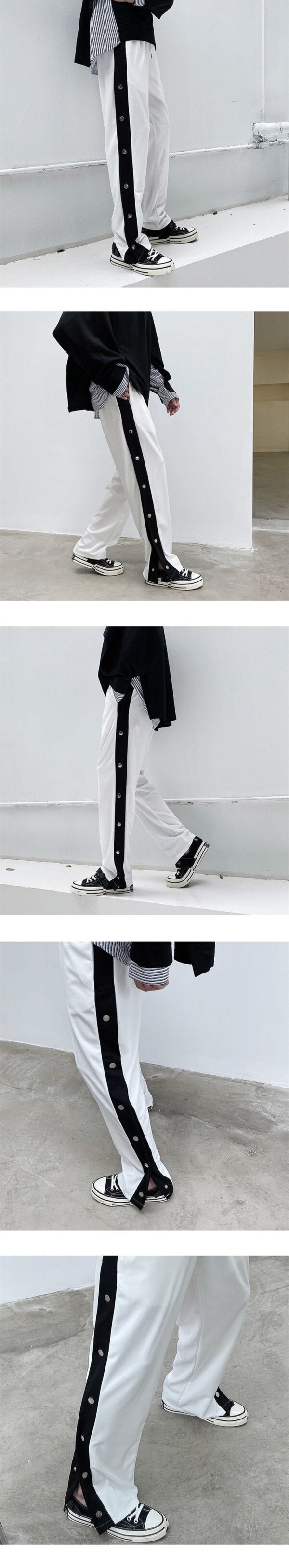 F42-p75 New Fashionable and Fashionable Color Contrast Side Slits Hanging Feeling Wide Leg Casual Loose Straight Pants