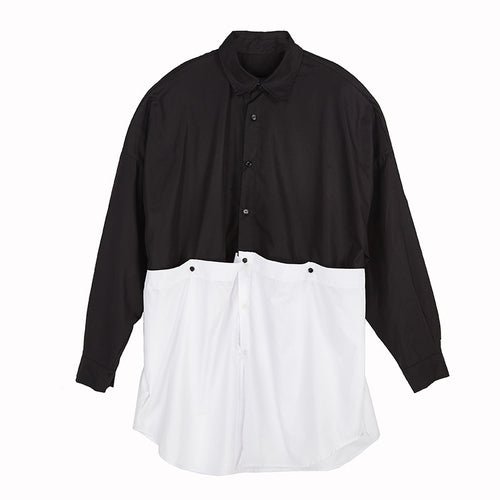 Y034P95 Original Dark Japanese Style Yamamoto Style Black and White Men's Mid-Length Shirt .