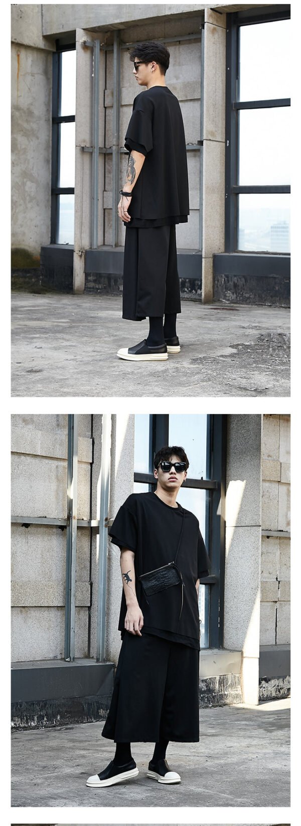 X025P90 Original Dark Line Couple Ultra-wide Legs Flared Trousers Nine Points Men's Casual Pants