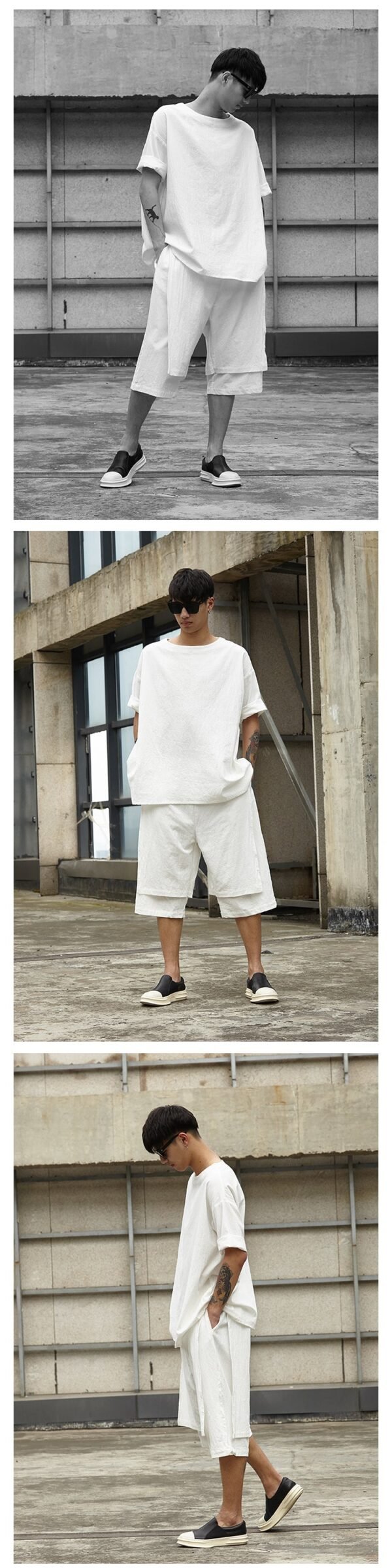 TP13P145  Original Summer Seven Sleeves Men with Loose Linen Day Cotton and Wide LegsSet