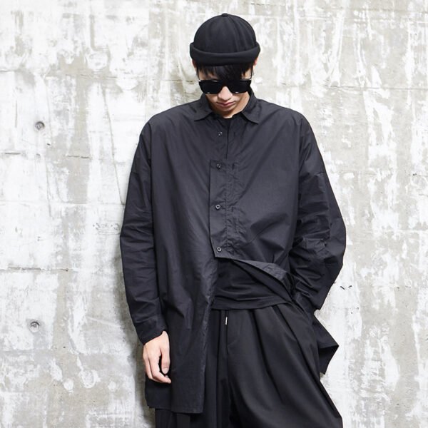 Y008P95 Original Medium and Long Length Yamamoto Yewsi Style Yohji Dark Japanese Long Sleeve Shirt .