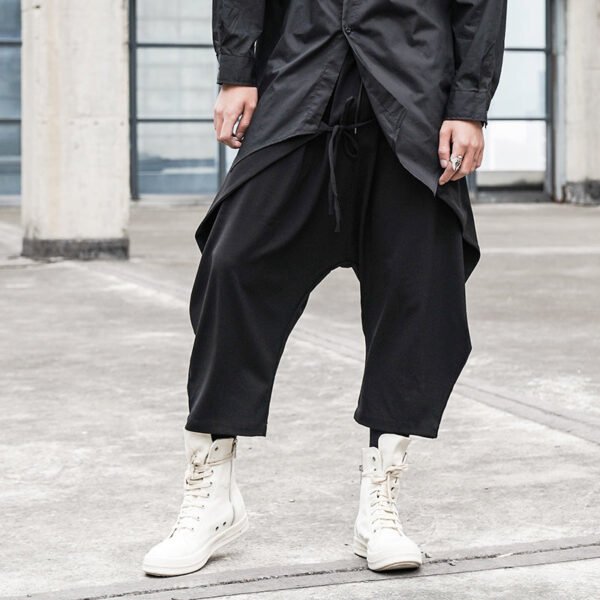 X078P90 Original Design Dark Japanese Yamamoto Style Hairstylist Loose Cross Crotch Male Casual Pants