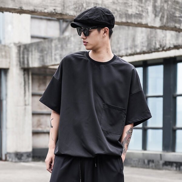 Y049p70 Original Design Dark Japanese Hair Stylist Style Elastic Shirt Fabric Men's Short Sleeve T-shirt