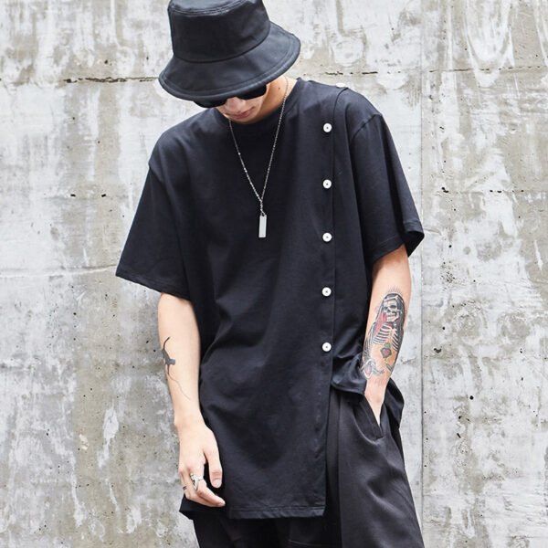 Y001P65 Original Black Yamamoto Yews Style Long T Men's Shirt Short Sleeve