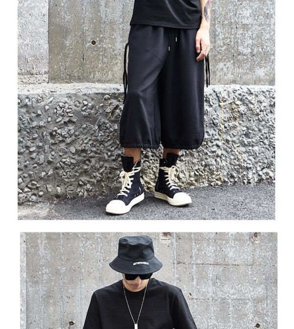 X013P85 Yohji New Dark Montenegro Ben Yew Style Side Seam Pull Rope Two Wearing Wide-legged Men's Casual Pants