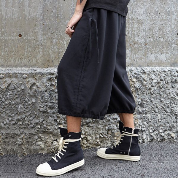 X013P85 Yohji New Dark Montenegro Ben Yew Style Side Seam Pull Rope Two Wearing Wide-legged Men's Casual Pants
