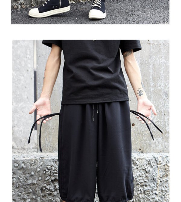 X013P85 Yohji New Dark Montenegro Ben Yew Style Side Seam Pull Rope Two Wearing Wide-legged Men's Casual Pants