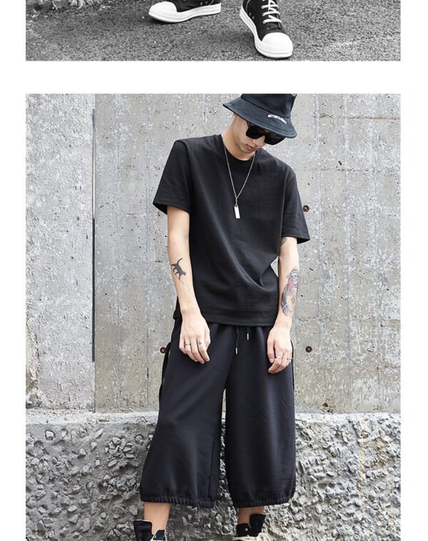 X013P85 Yohji New Dark Montenegro Ben Yew Style Side Seam Pull Rope Two Wearing Wide-legged Men's Casual Pants