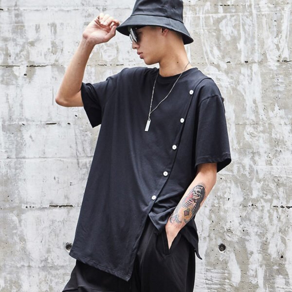 Y001P65 Original Black Yamamoto Yews Style Long T Men's Shirt Short Sleeve