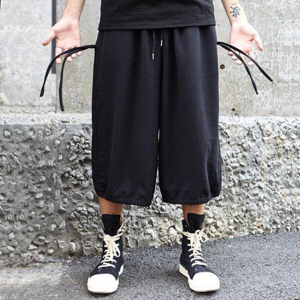 X013P85 Yohji New Dark Montenegro Ben Yew Style Side Seam Pull Rope Two Wearing Wide-legged Men's Casual Pants