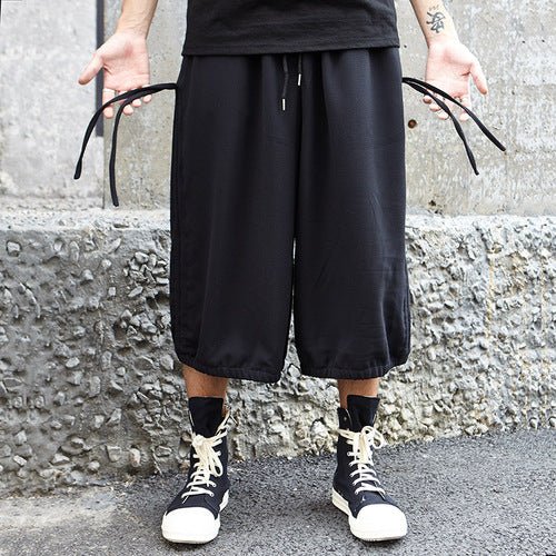 X013P85 Yohji New Dark Montenegro Ben Yew Style Side Seam Pull Rope Two Wearing Wide-legged Men's Casual Pants